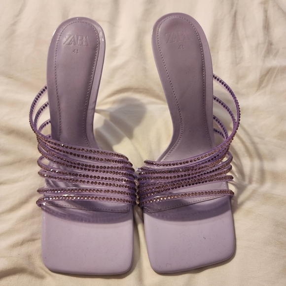 Zara lavender rhinestone strap square toe mules - Picture 8 of 9